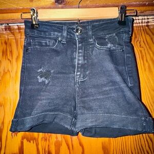 Stylish Blue Savvy brand Black Distressed Denim Jean Shorts